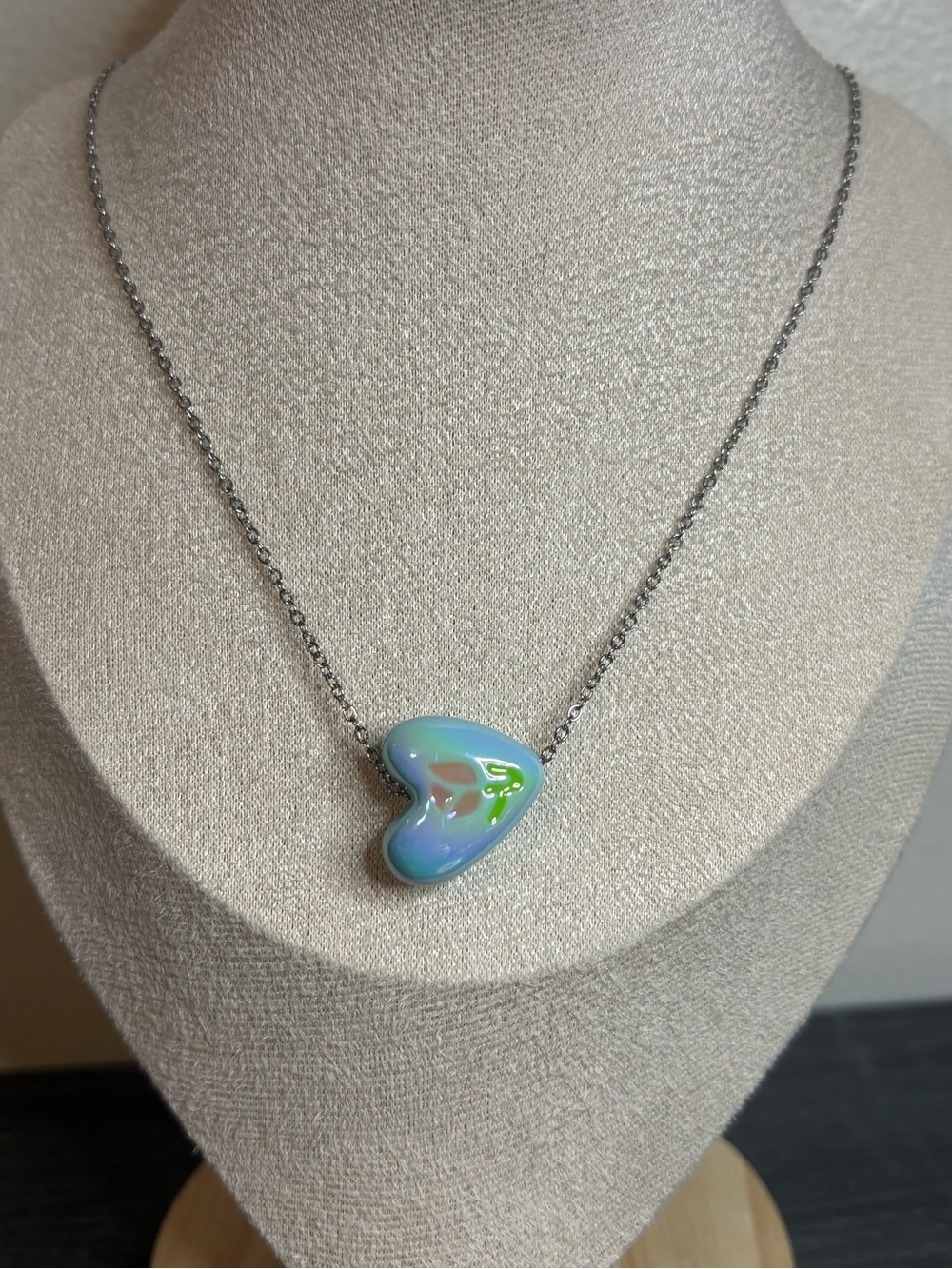 Handmade Silver/Blue Tulip Heart Necklace | Waterproof & Tarnish Resistant